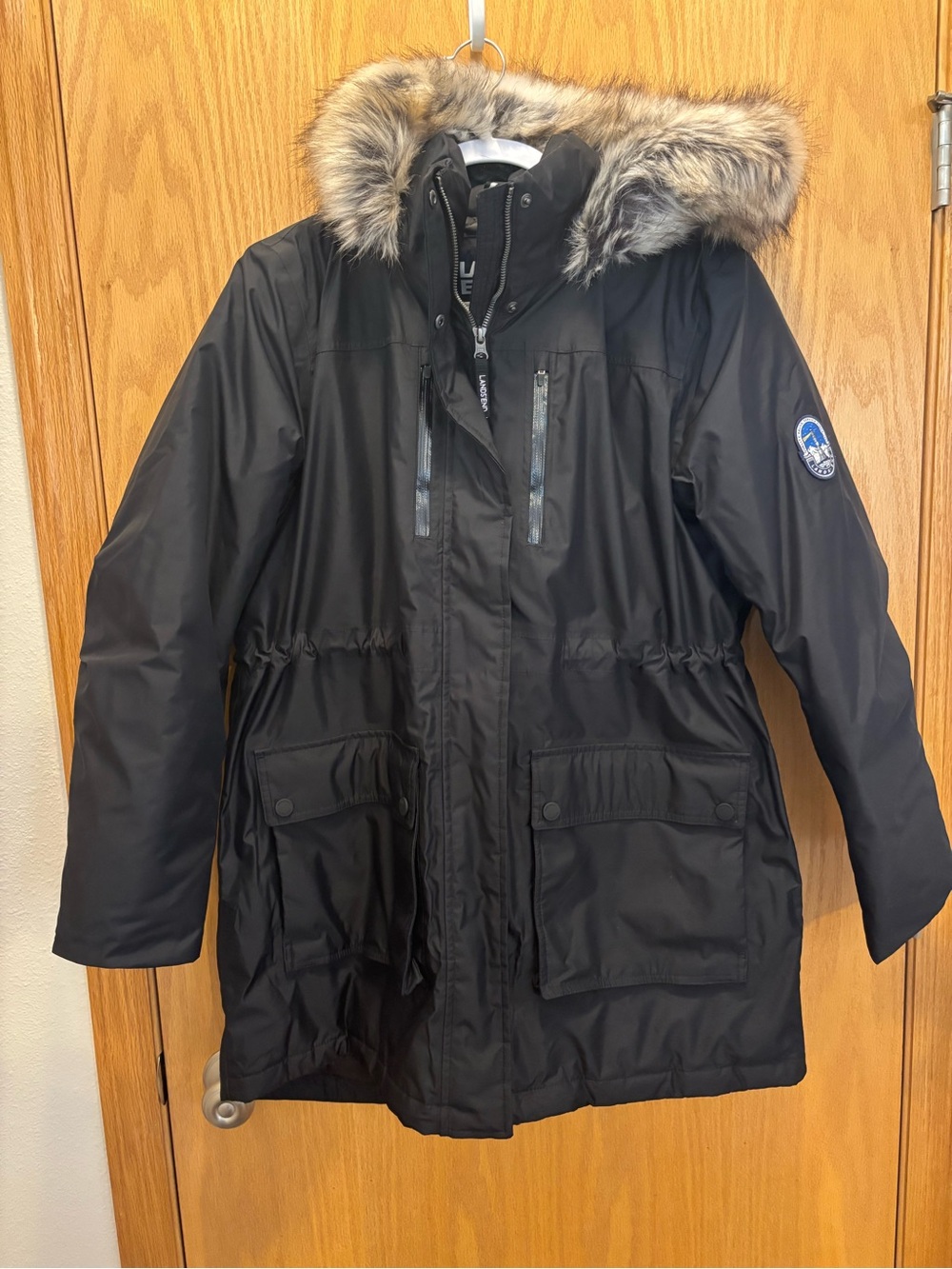 Women's Black Parka Jacket with Faux-Fur Trim